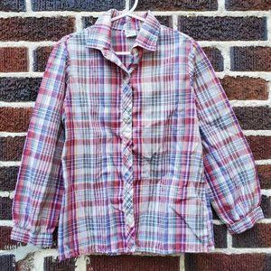 Vintage girl's 7 Rosebud Duds plaid longsleeve button down shirt